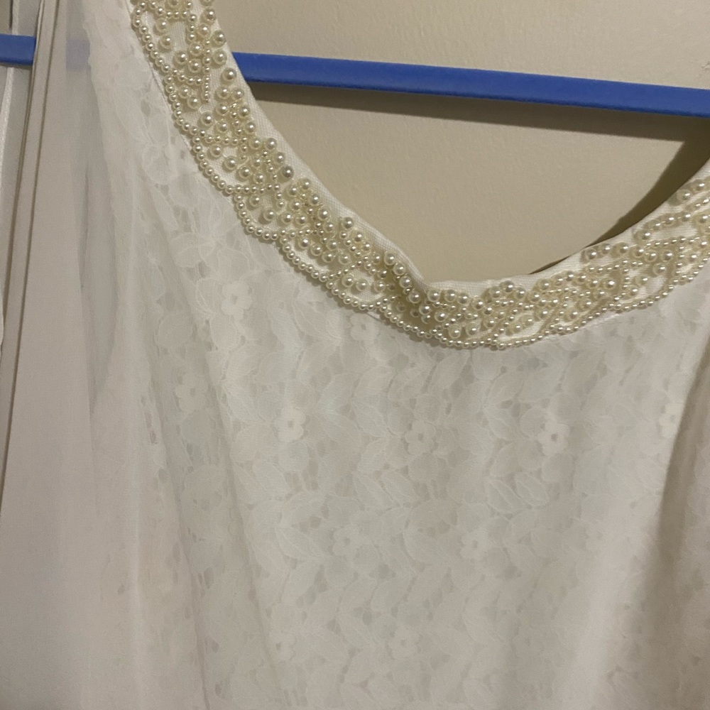 dress with sheer over top and pearl neck line